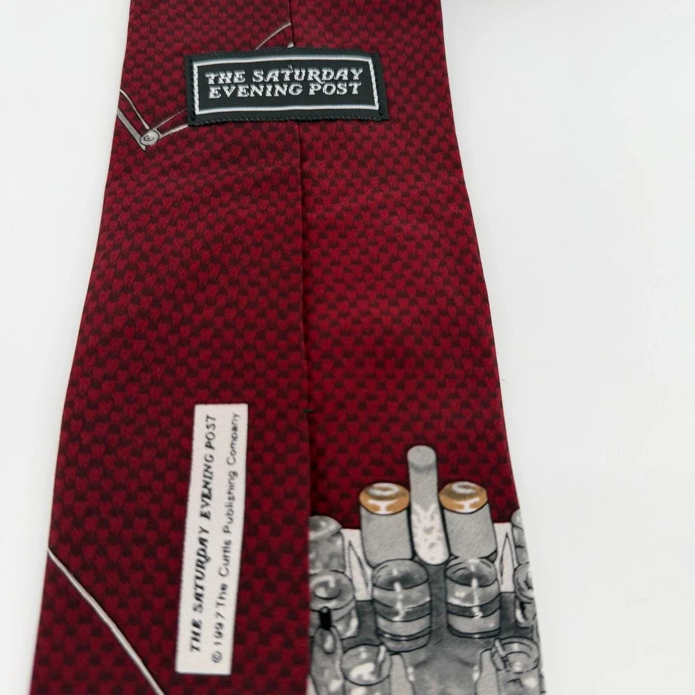 Saturday Evening Post Tie Mens OS Red Norman Rockwell Dentist Silk Graphic 1997